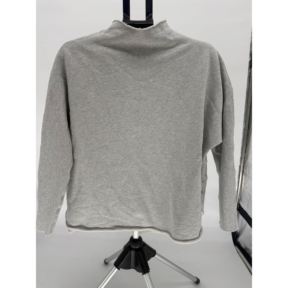 Frank & Eileen Effie Small Gray Cotton Mock Neck Pullover Sweatshirt Made USA